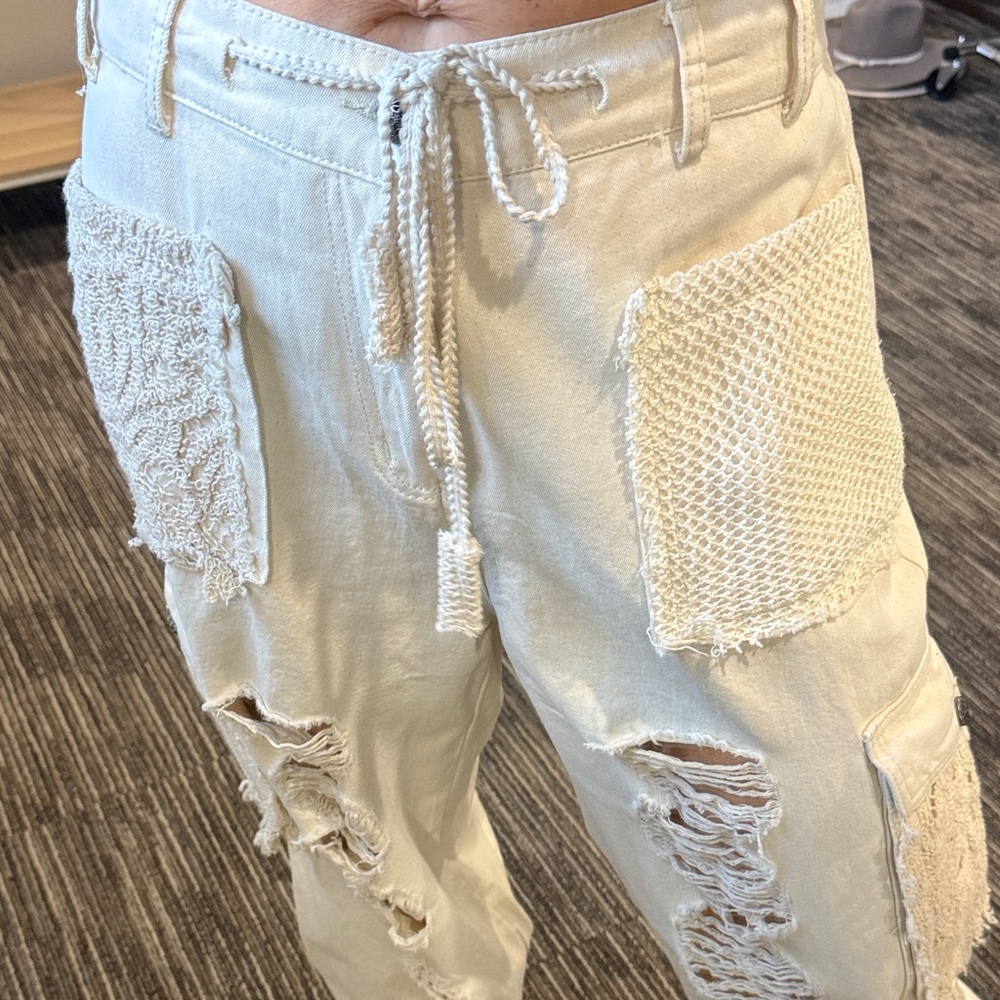 Pol Distressed White Patchwork Jeans - image 5